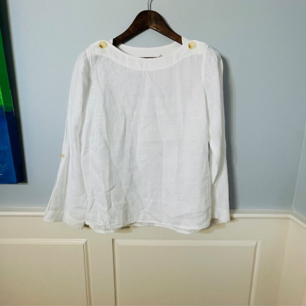 Soft Surroundings 100% Linen Natural Fiber White Blouse Pullover Top Small - Picture 2 of 7